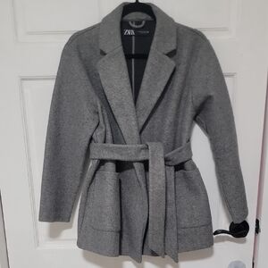 Authentic Zara Women's Classic Gray Trench Coat Jacket RN77302 Trendy Stylish